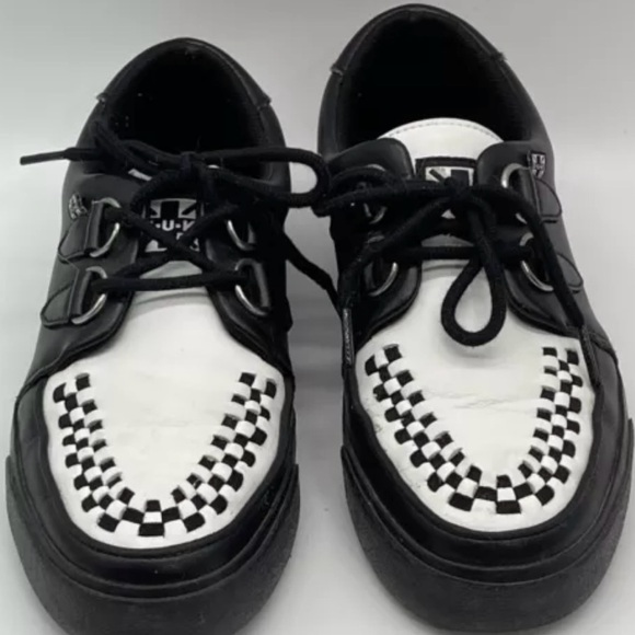 T.U.K Black & White‎ Creeper Sneakers Men/Women 5/7.5 Punk Goth Emo Checkered - Picture 2 of 10